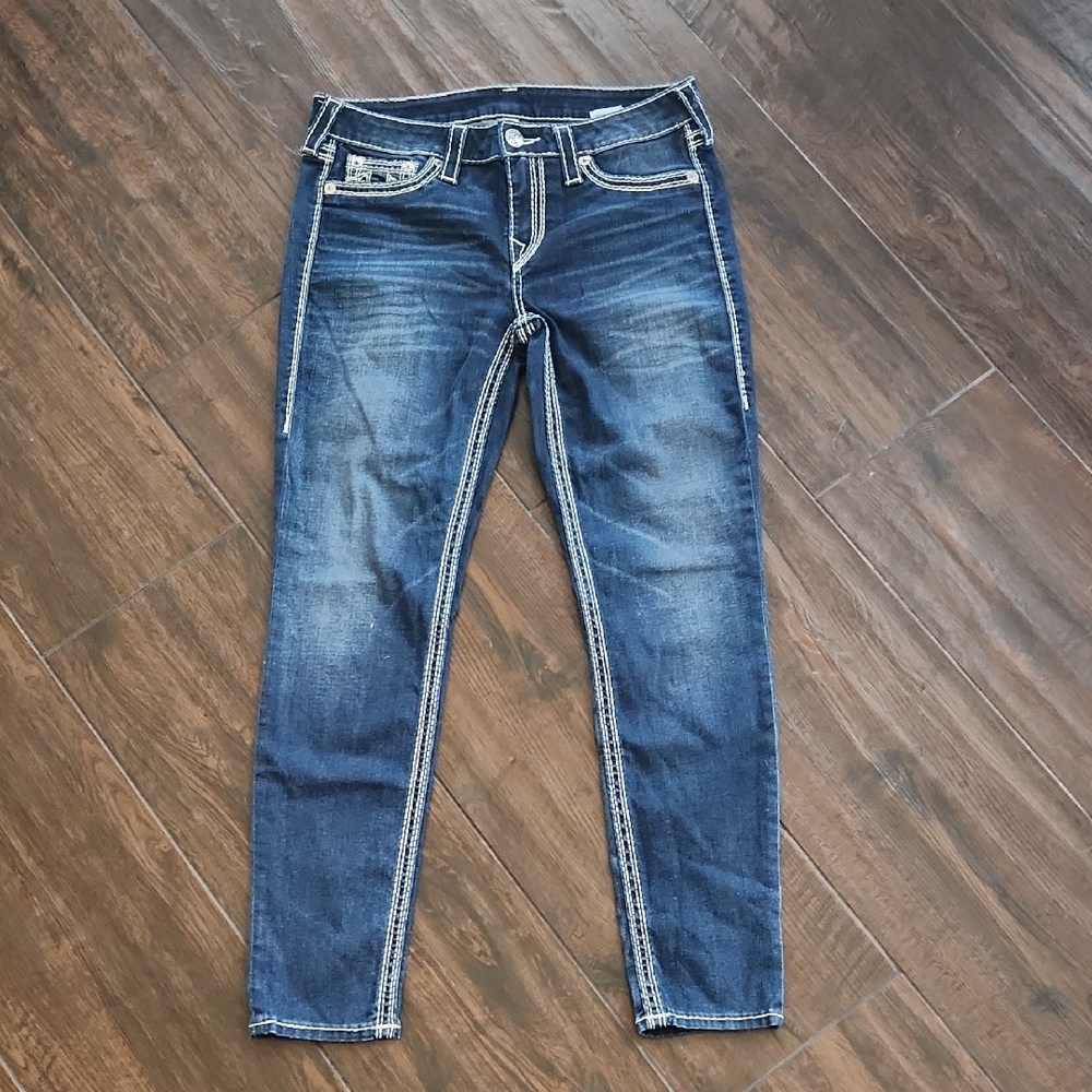 True Religion Blue Skinny Jeans with Dimensional Wash - Sz 31